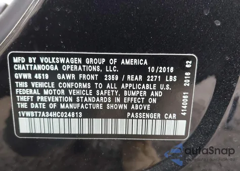 2017 Volkswagen Passat 1.8T Se из США, поврежденный, VIN 1VWBT7A34HC024813